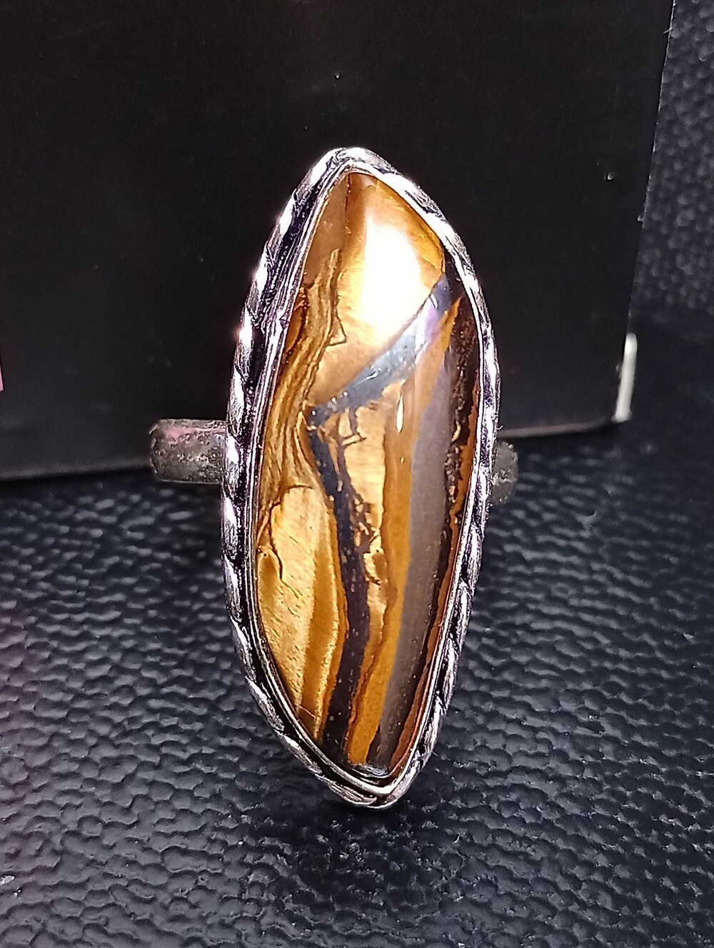 New Marquise Natural Iron Tiger's Eye Gemstone Statement Ring Sz 8